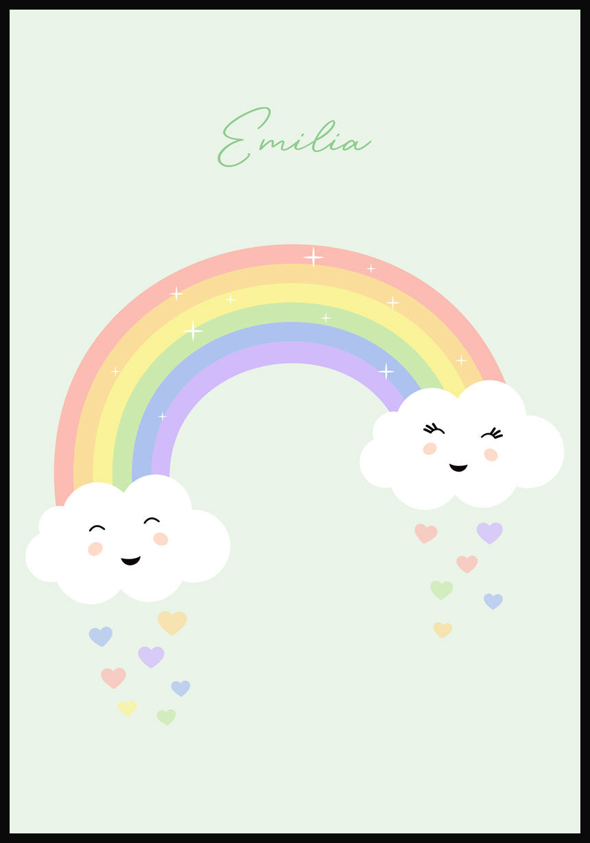 Kinderposter Regenbogen mit Herzen Grün