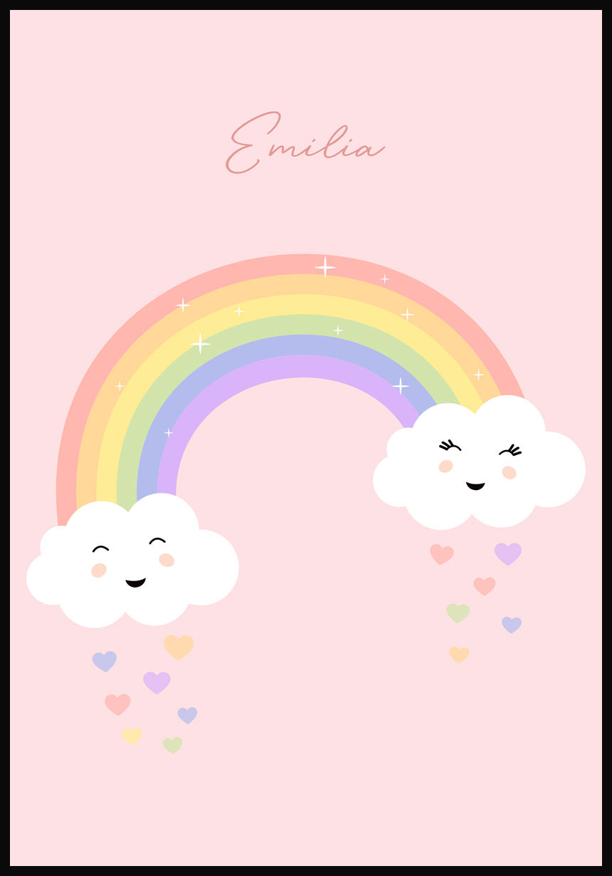 Kinderposter Regenbogen mit Herzen Rosa