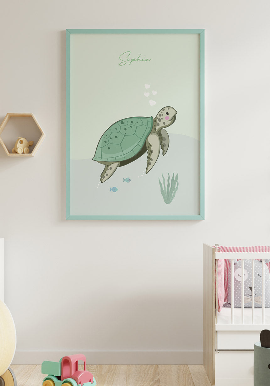 Kinderposter Schildkröte im Rahmen