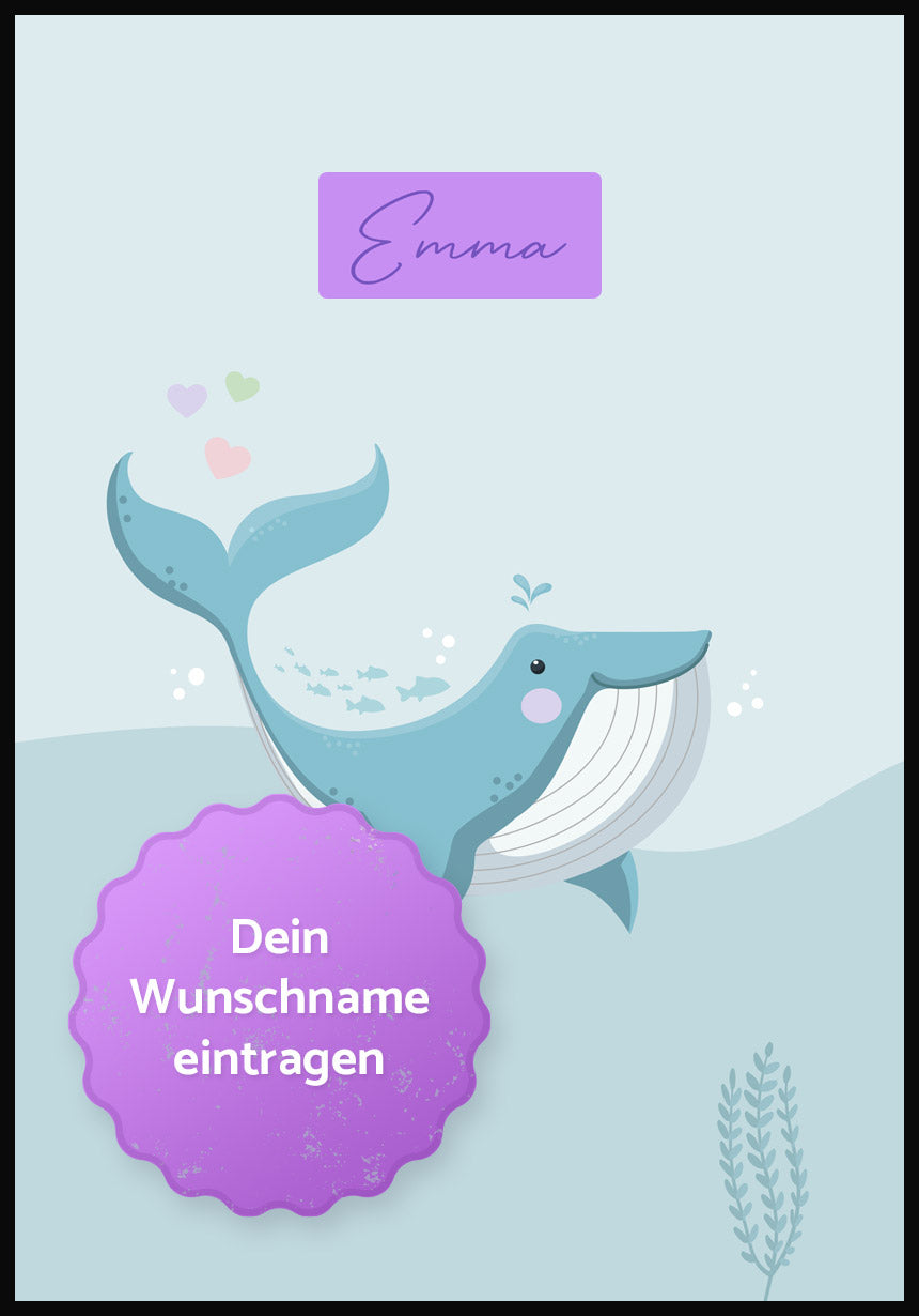Süßer Wal mit Herzen Wunschname