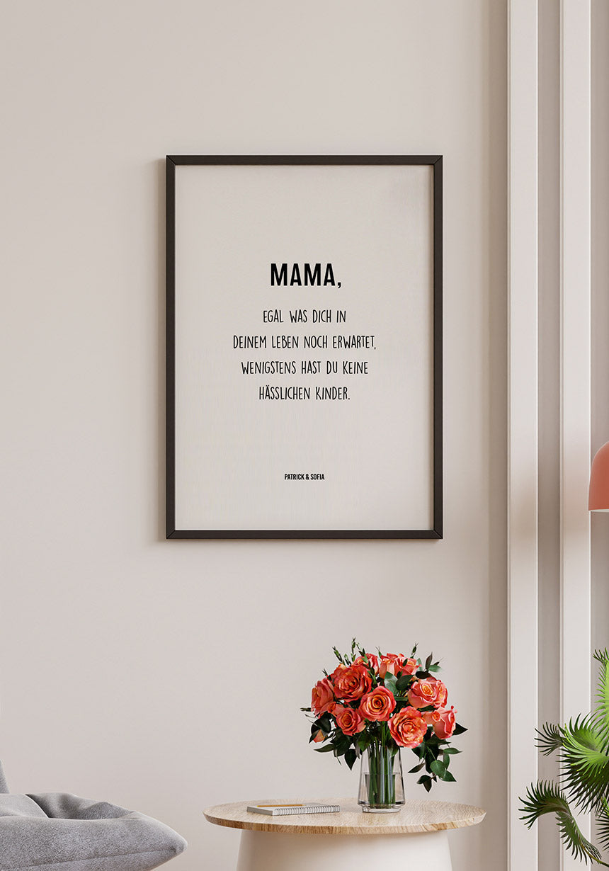 Poster personalisierbar Mama hübsche Kinder im schwarzen Rahmen