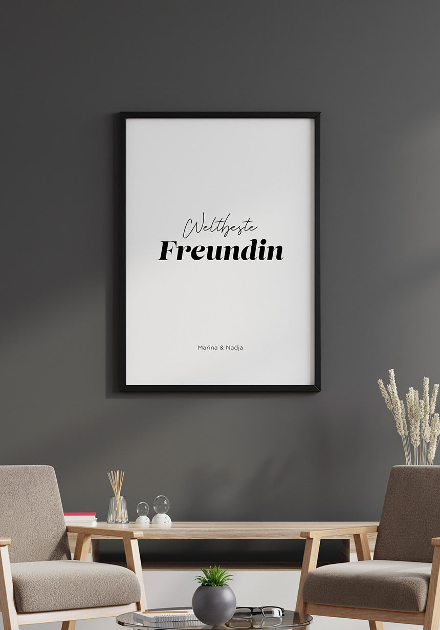 Poster personalisiert weltbeste Freundin an dunkler Wand
