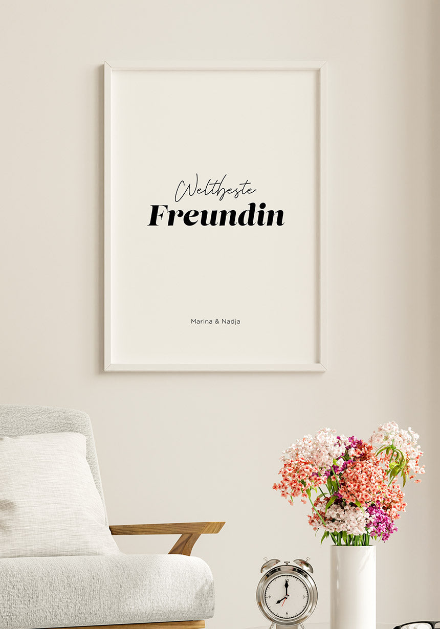 Poster personalisiert weltbeste Freundin im weißen Rahmen
