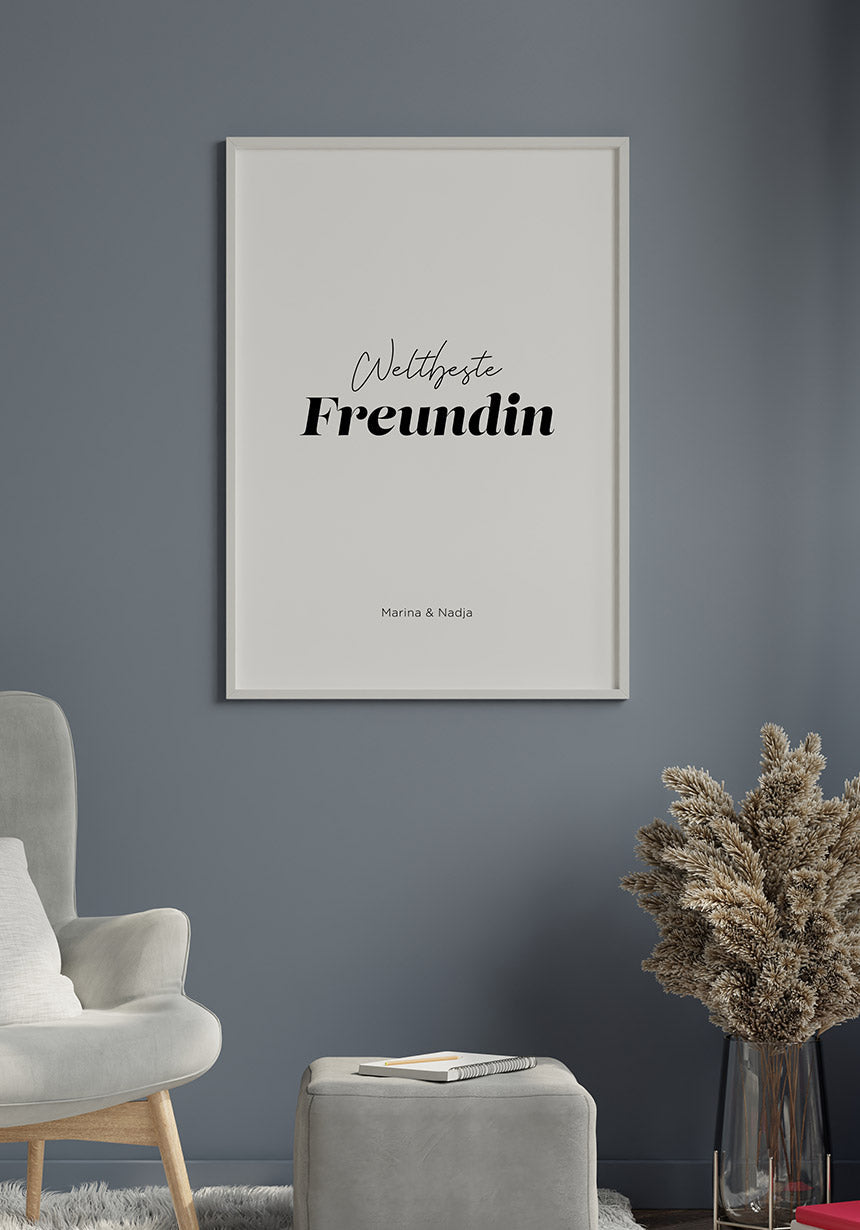 Poster personalisiert weltbeste Freundin im Wohnzimmer