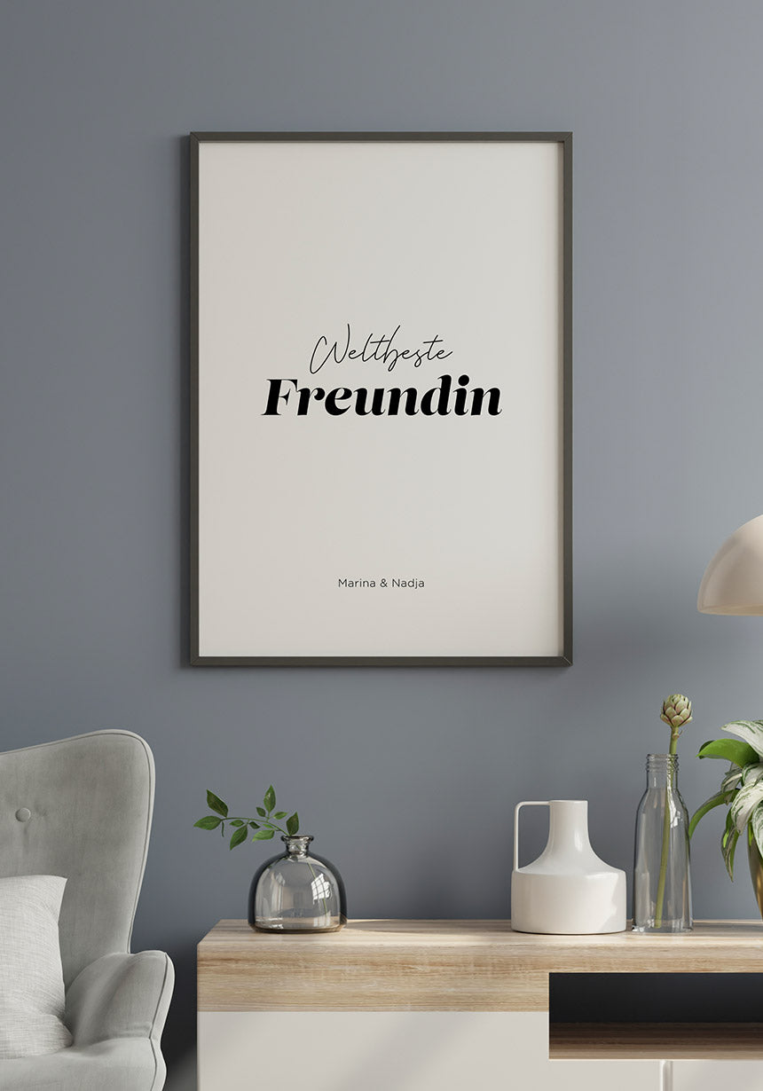 Poster personalisiert weltbeste Freundin im dunklen Rahmen