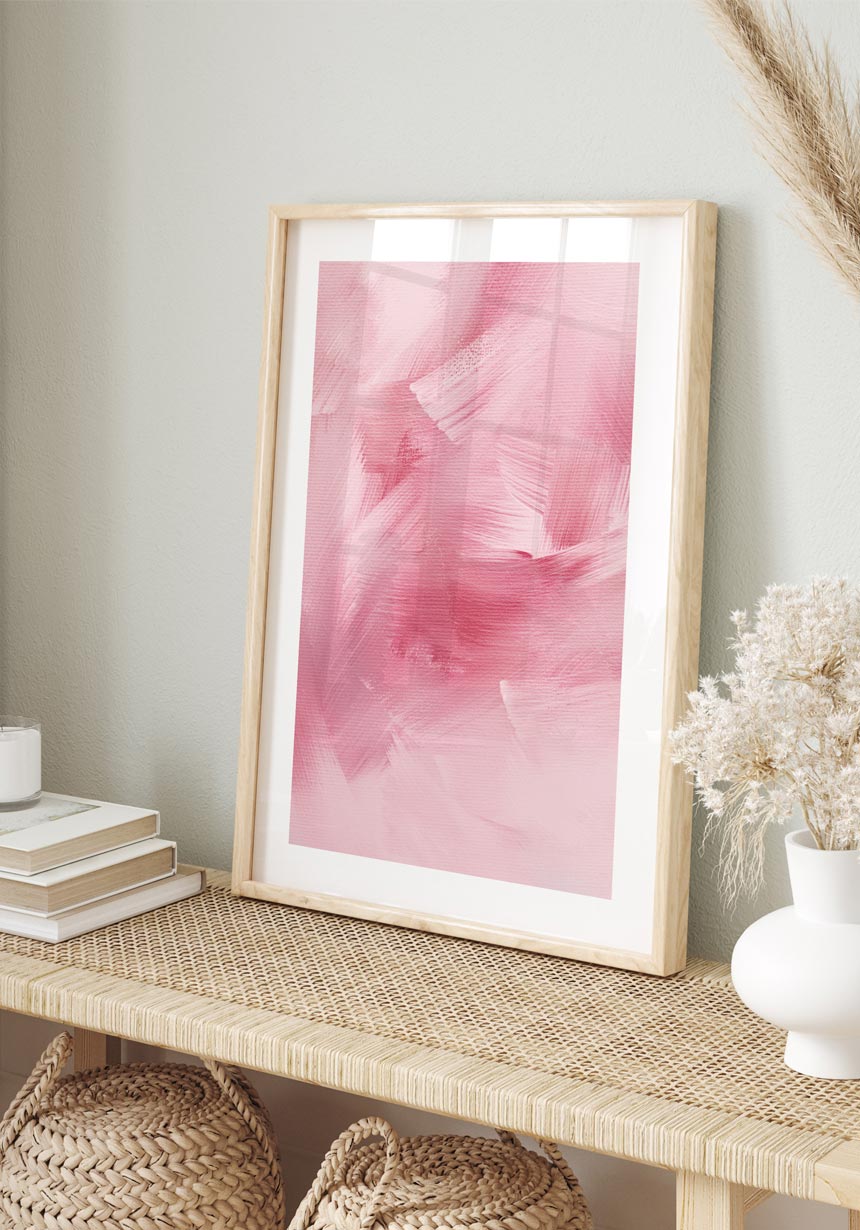 Poster brush texture pink in wooden frame