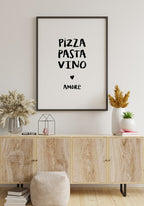 Pizza, Pasta, Vino & Amore Spruch Poster with Heart