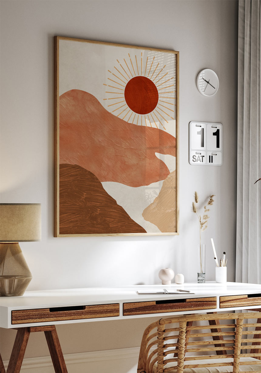 Poster red sunset No. 2 above the pen