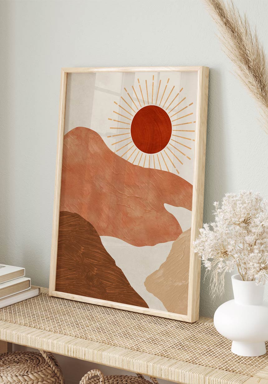 Poster red sunset No. 2 in wooden frame