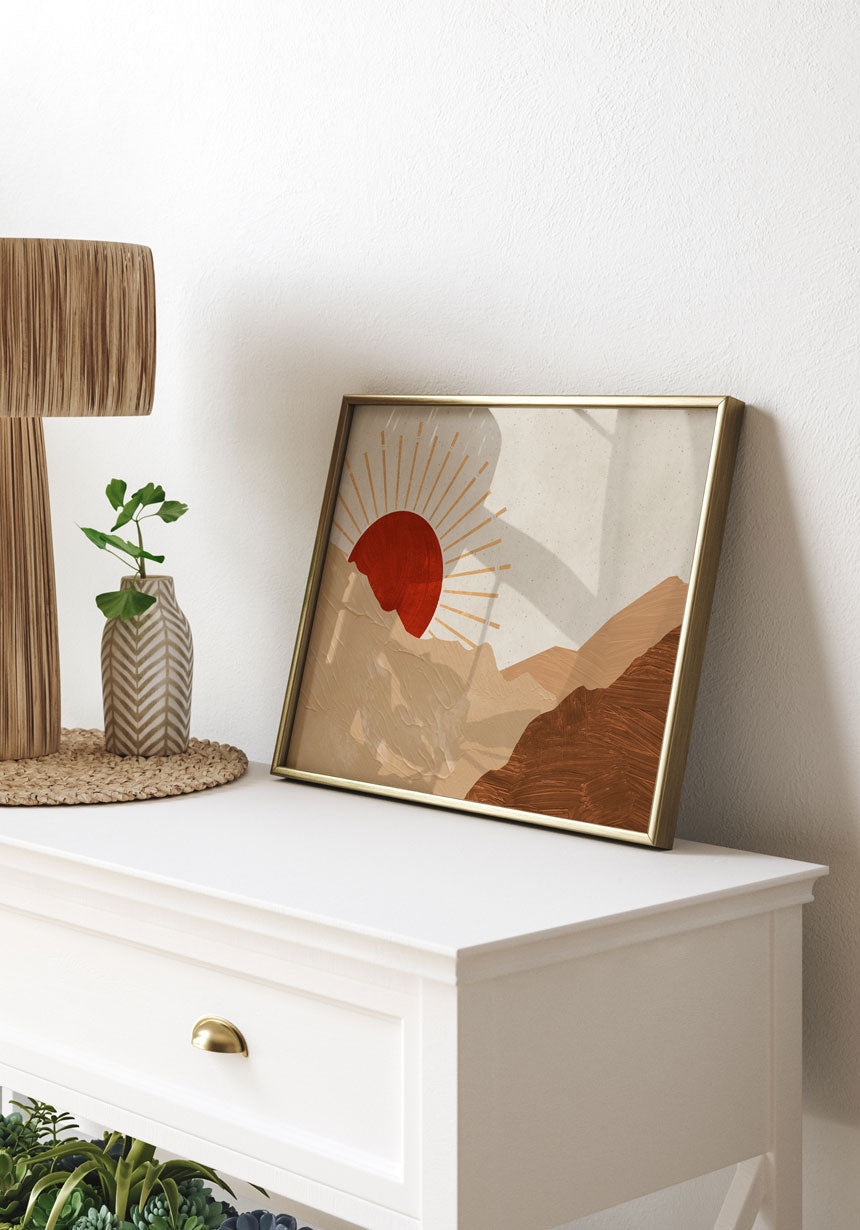 Poster red sunset in the mountains No. 1 in the living room