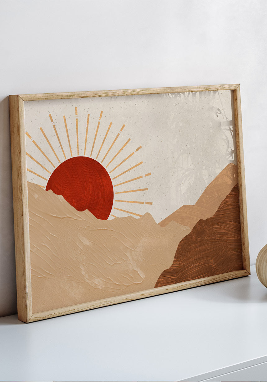 Poster red sunset in the mountains No. 1 on white wall