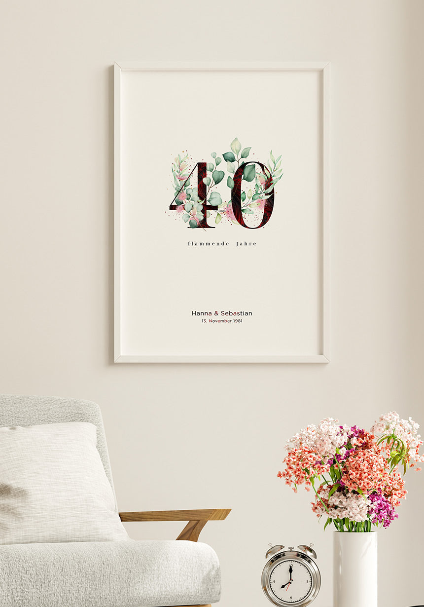 Rubin Hochzeit - Personalisierbares Poster 40 Jahre verheiratet