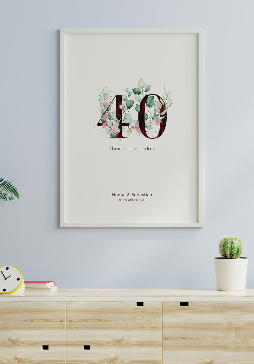 Rubin Hochzeit - Personalisierbares Poster 40 flammende Jahre