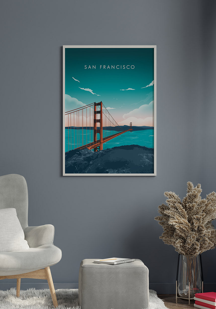 Poster San Francisco Illustration in white frame