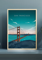 Poster San Francisco Illustration in bright wooden frame