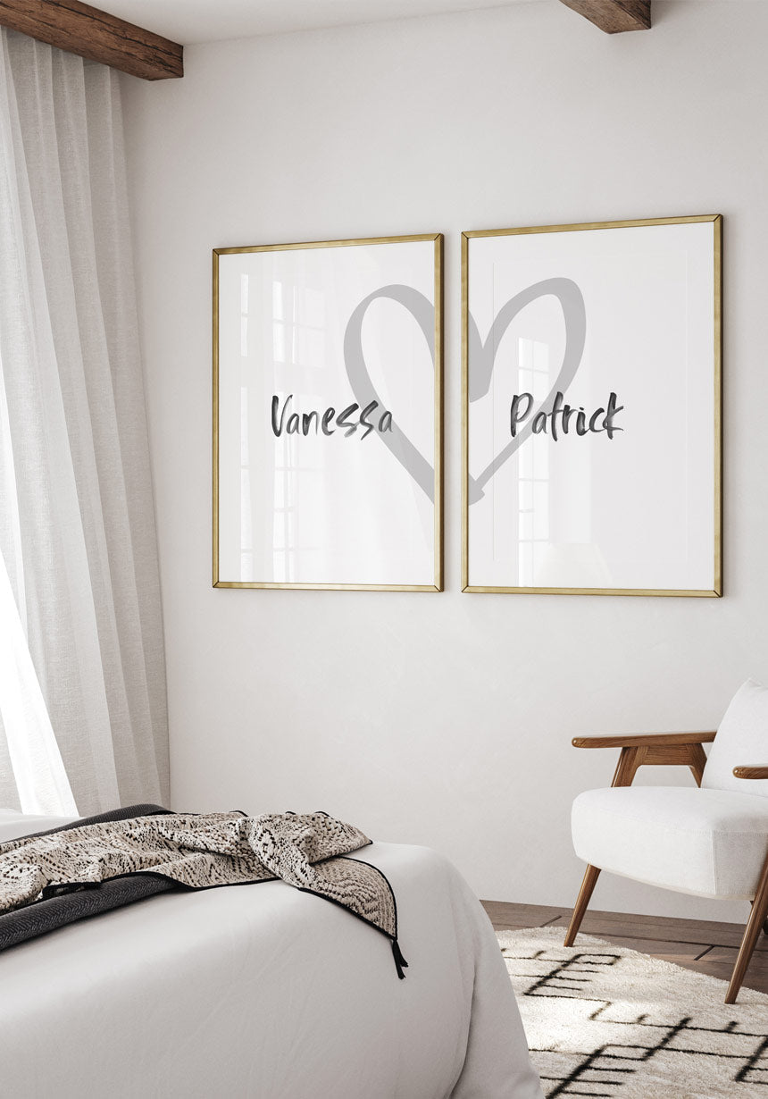 Namen mit Herz - Personalisiertes Poster Set Hochzeit