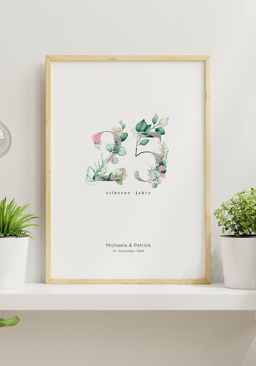 Silberne Hochzeit - Personalisierbares Poster mit Namen 