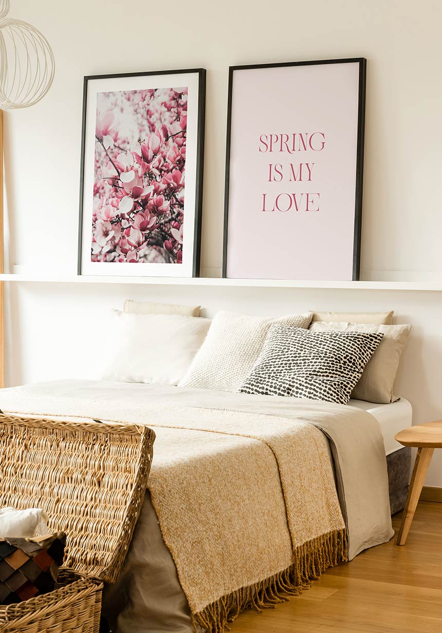 Poster Spring is my love Typography over the bed