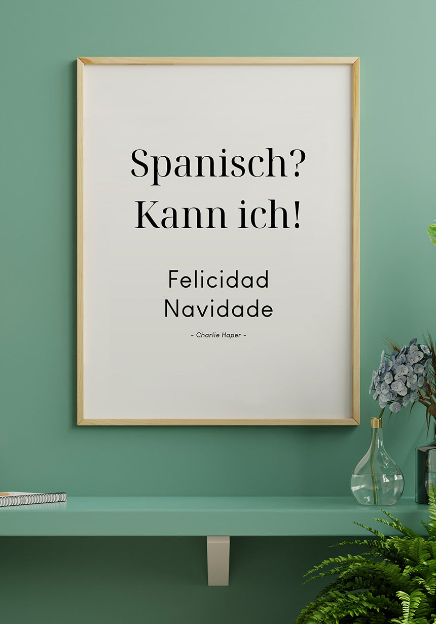 Poster Spanish? Can I! by Charlie Harper on mint-colored wall