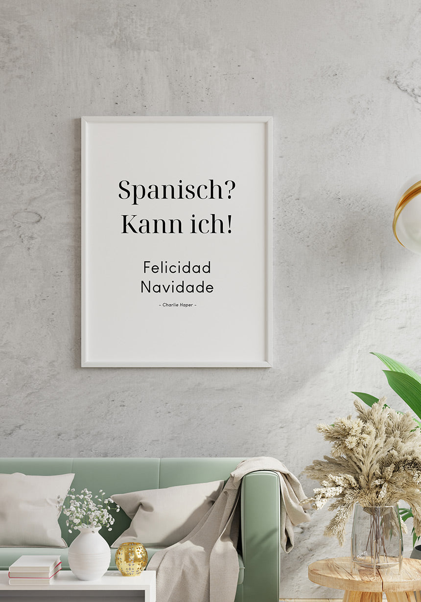 Poster Spanish? Can I! by Charlie Harper on gray wall