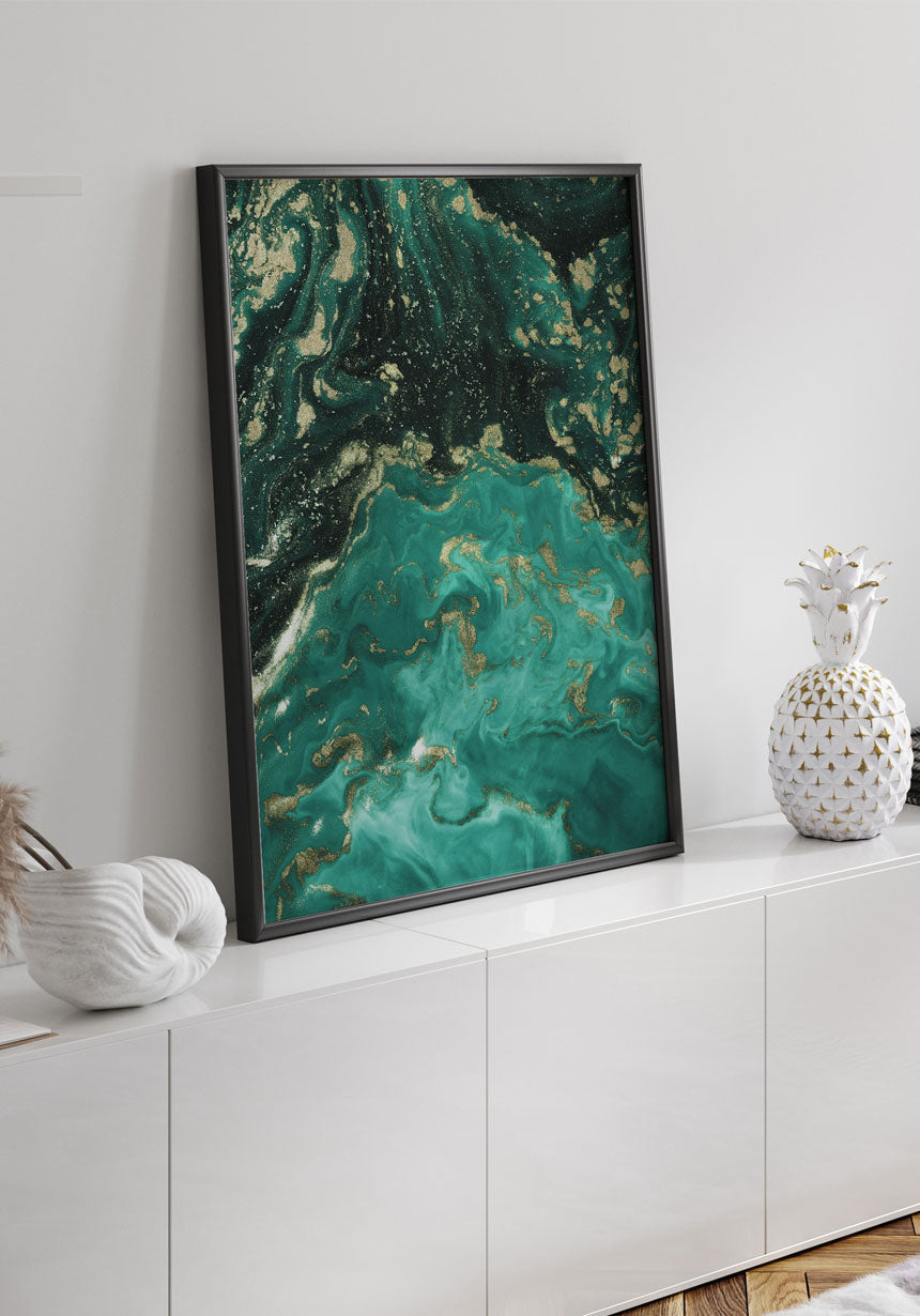 Poster Texture green gold in picture frame