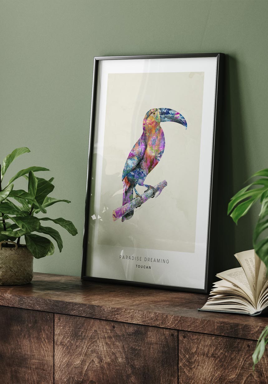 Poster Illustration Tukan in black frame