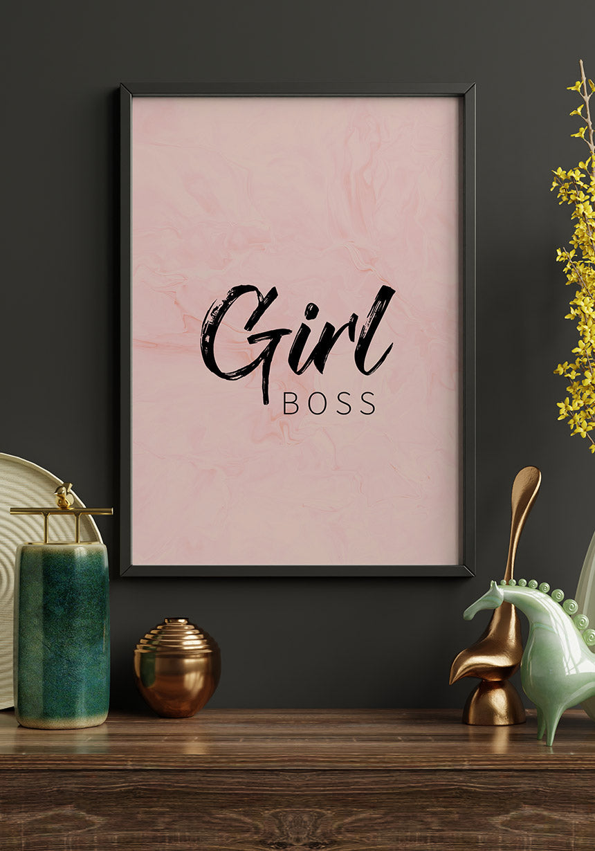 typography poster girl boss mary kay on black wall