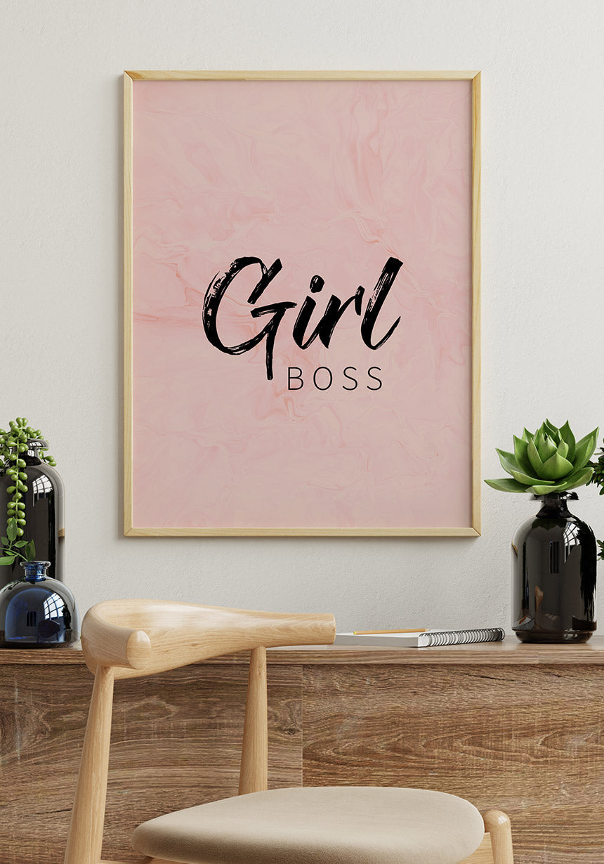 Typography Poster girl boss mary kay about sideboard