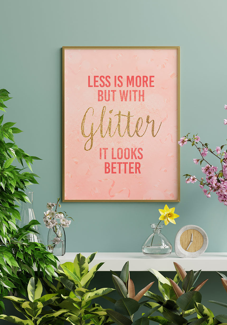 Typografie Poster mit glitter it looks better mary kay an blauen Wand