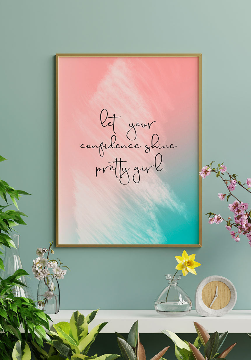 Poster Typography let your confidence shine mary kay in golden frame