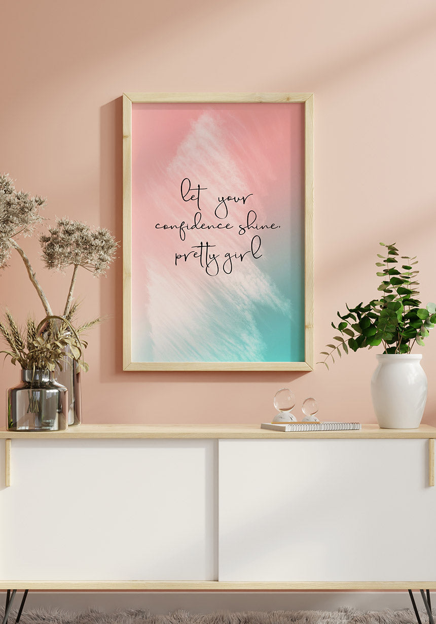 Poster Typography let your confidence shine mary kay in wooden frame