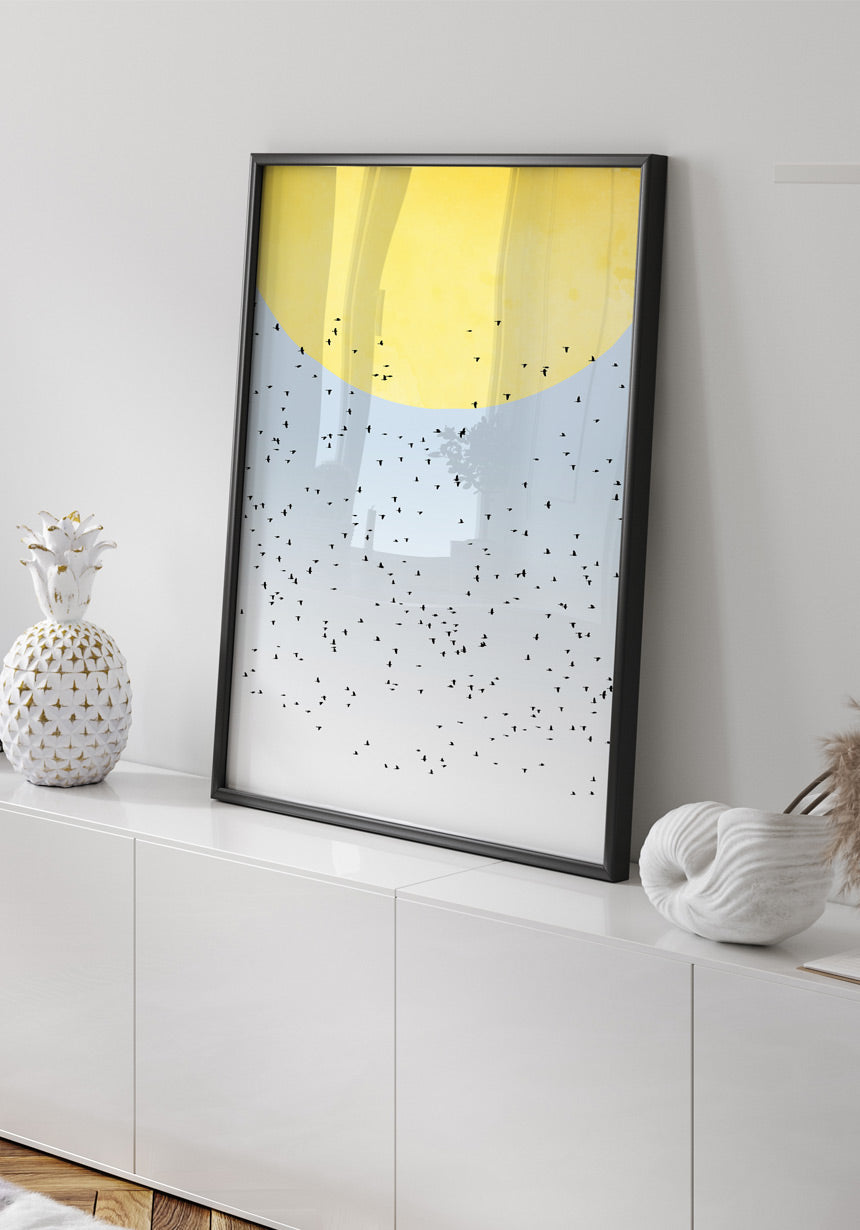 Poster bird scarf in the sun in black frame