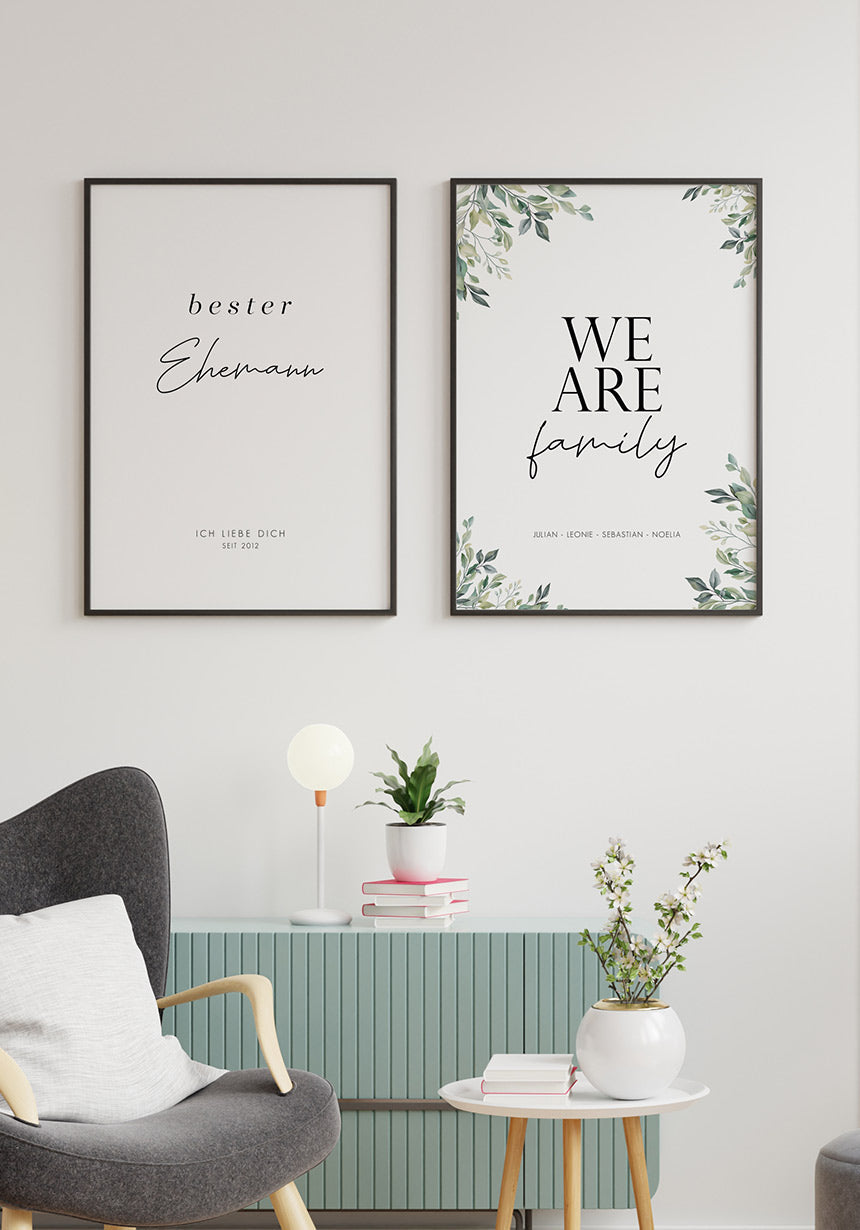 We are family personalisierbares Poster mit Eukalyptus kombinierbar
