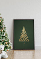 Poster Golden Christmas tree in black frame