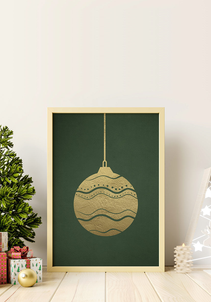 Poster golden Christmas tree ball in golden frame
