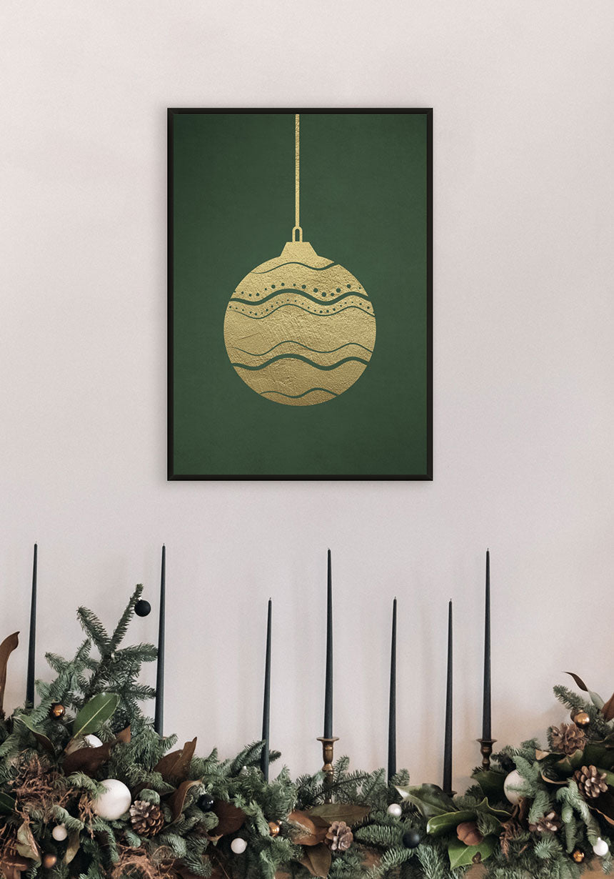 Poster golden Christmas tree ball above the fireplace
