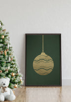 Poster golden Christmas tree ball next to Christmas tree