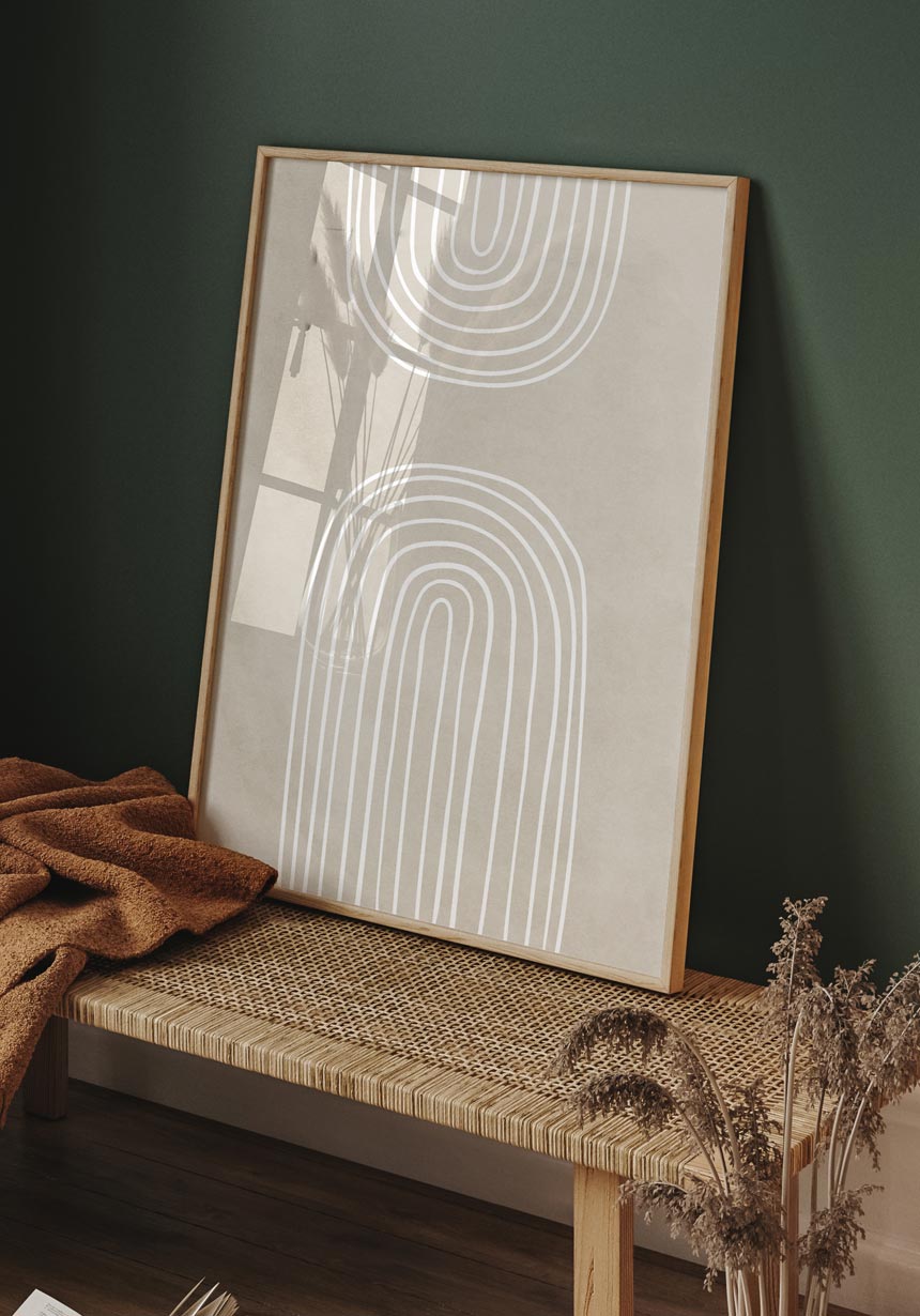 illustration poster white rainbow on green wall