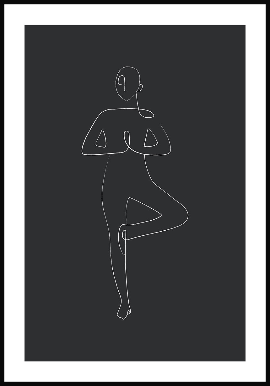 Poster Yoga Line Art Tree Pose anthracite