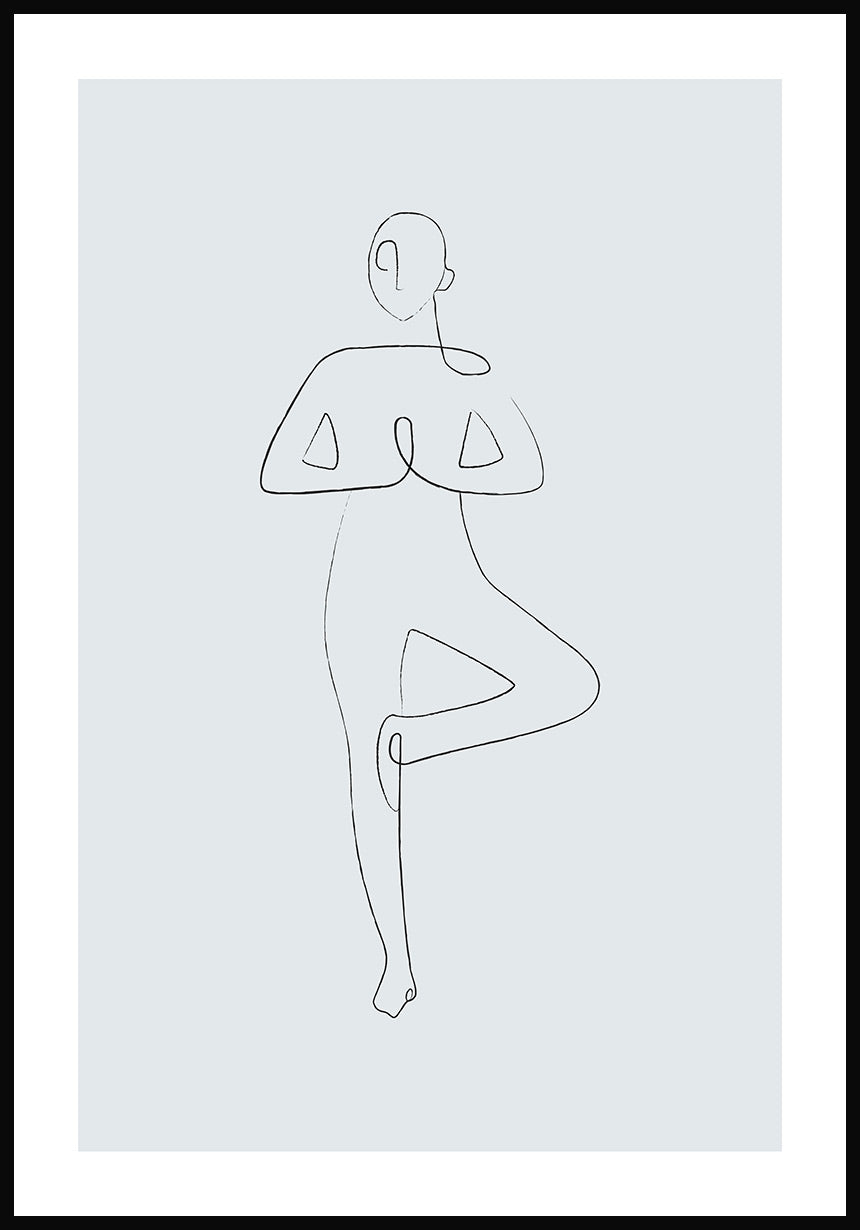 Poster Yoga Line Art Tree Pose gray blue