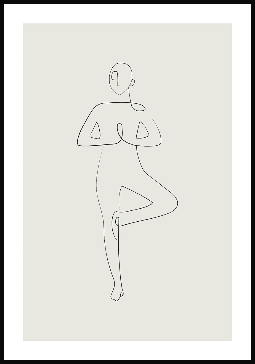 Poster Yoga Line Art Tree Pose olive green