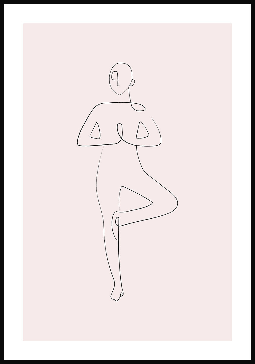 Poster Yoga Line Art Tree Pose Pink