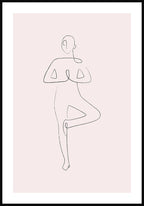 Poster Yoga Line Art Tree Pose Pink