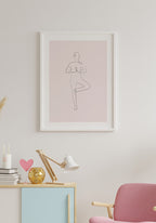 Poster Yoga Line Art Tree Pose pink in the study