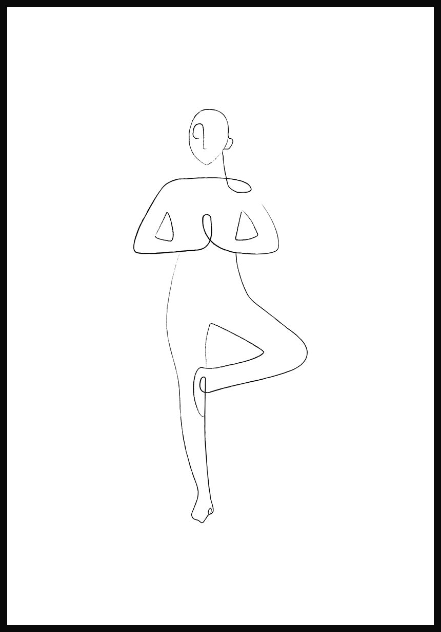 Poster Yoga Line Art Tree Pose White