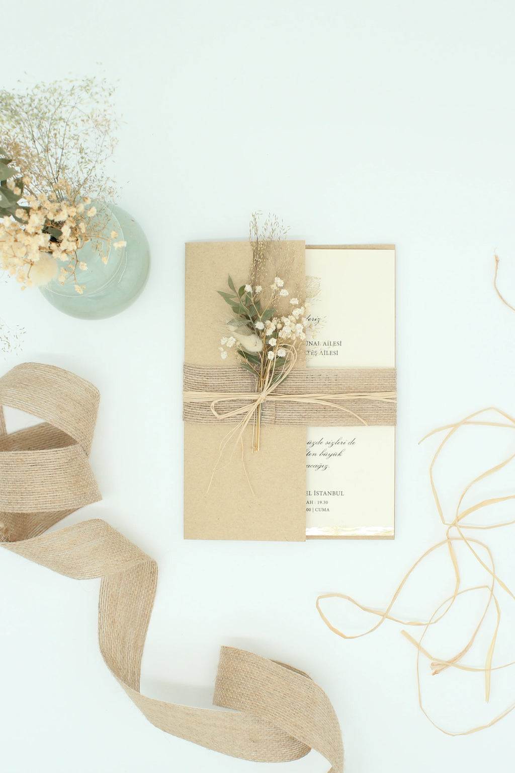 Botanical Wedding Invitation in Beige with Dried Flowers