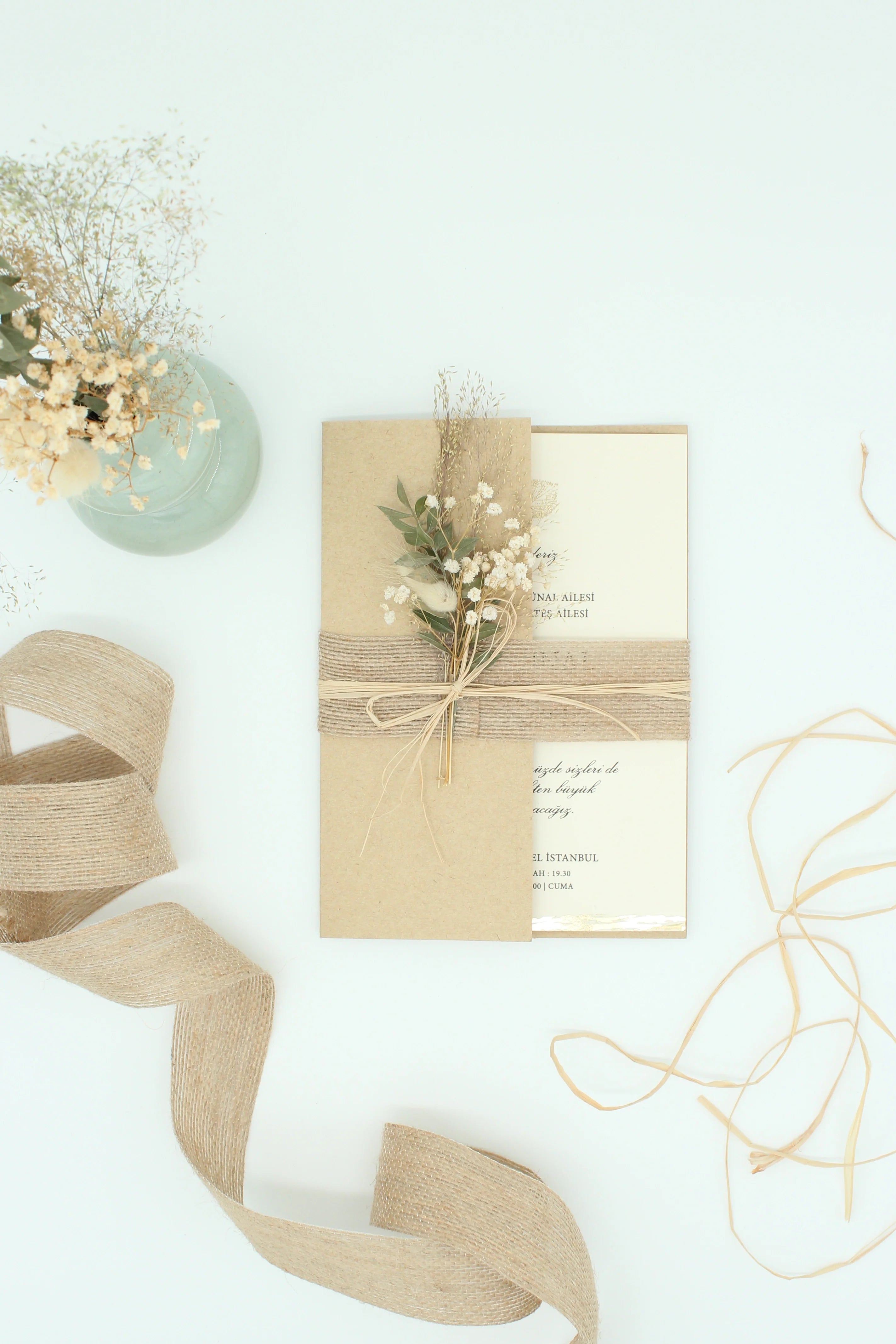 Botanical Wedding Invitation in Beige with Dried Flowers