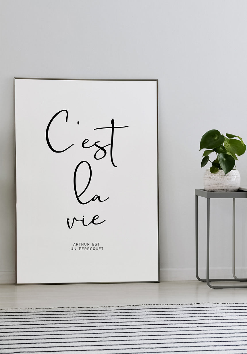 Cest la vie Typography Poster black and white in frame