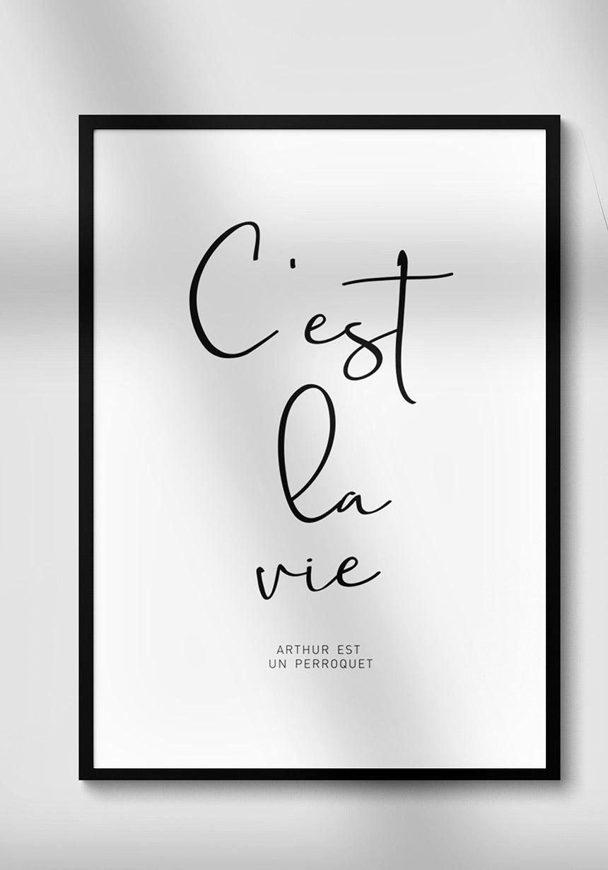 Cest la vie Typography Poster black and white on white wall