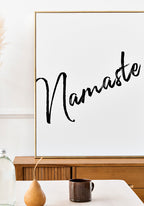 Namaste poster black on white in the dining room